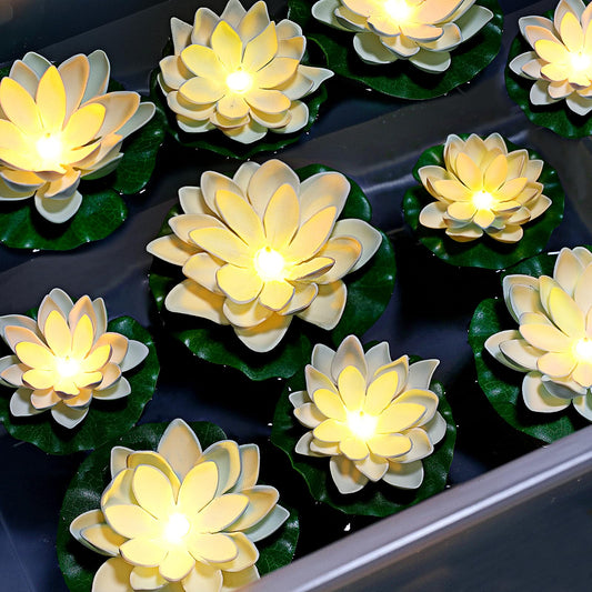 12PCS 5’’& 6’’Diwali Floating Lotus Light (5''+6'' / White)
