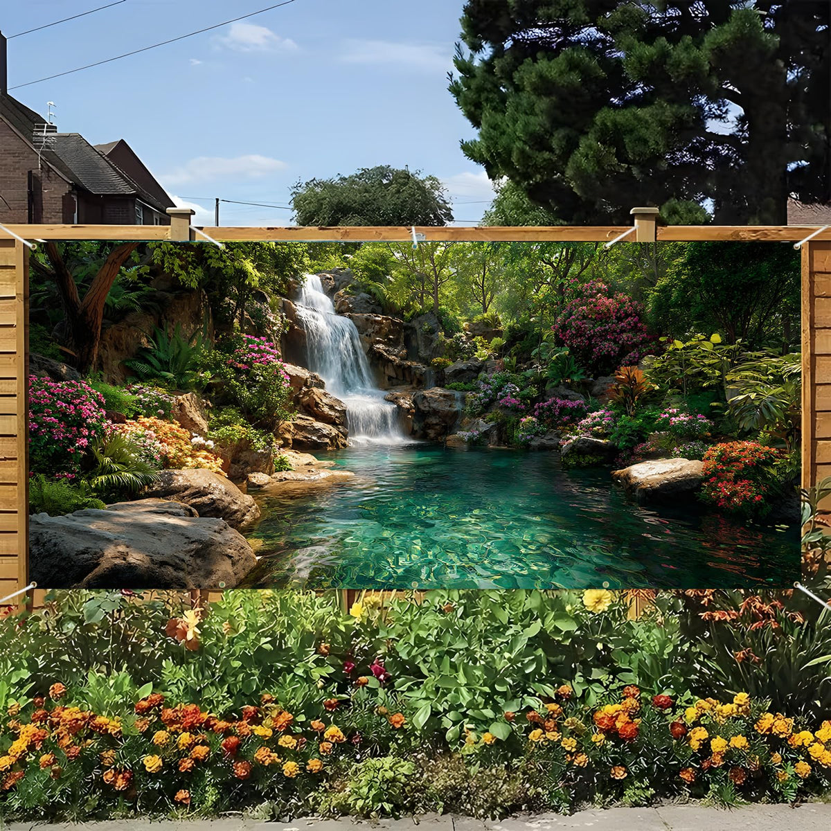 Garage Door Banner Cover 6x13 ft (Rainforest Waterfall)
