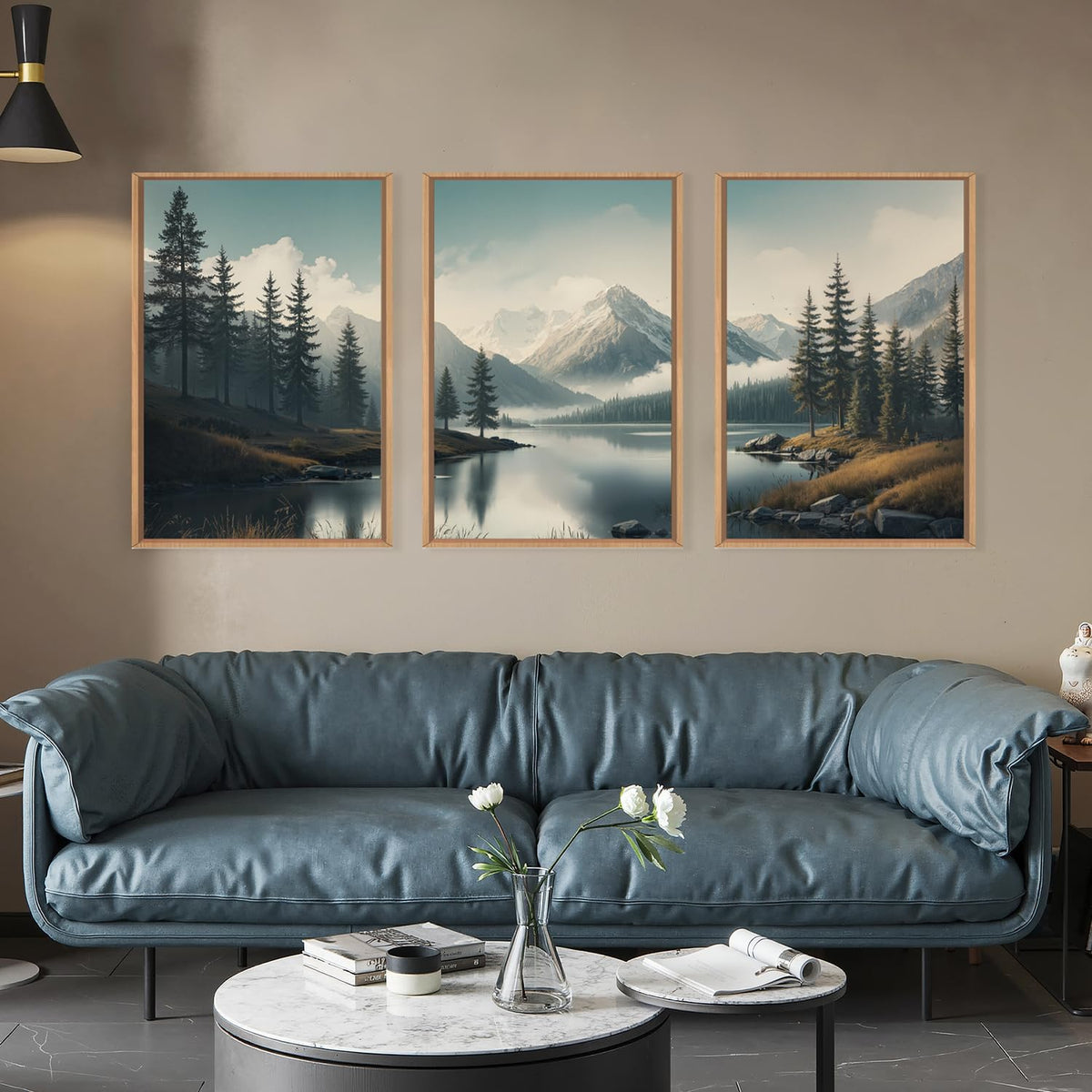 Large Mountain Misty Forest Framed Canvas Wall Art (Mountain Misty Lake Wall Art / 24"L x 16"W)