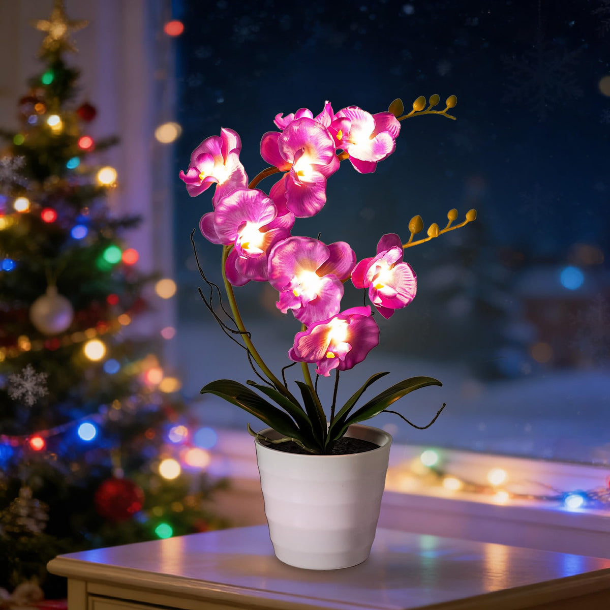 Purple Orchid Lamp Gifts for Women Flower Decor for Bedroom Coffee Shop (Purple Orchid)