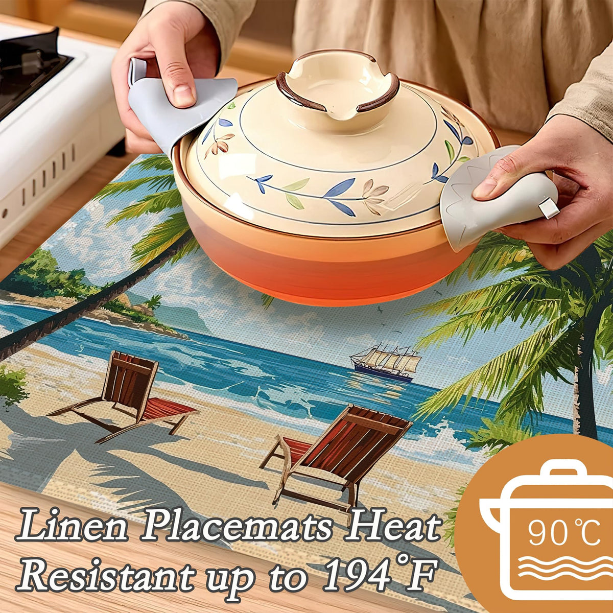 Tropical Beach Placemats Set of 6 (Tropical Beach Hawaii Palm Tree)