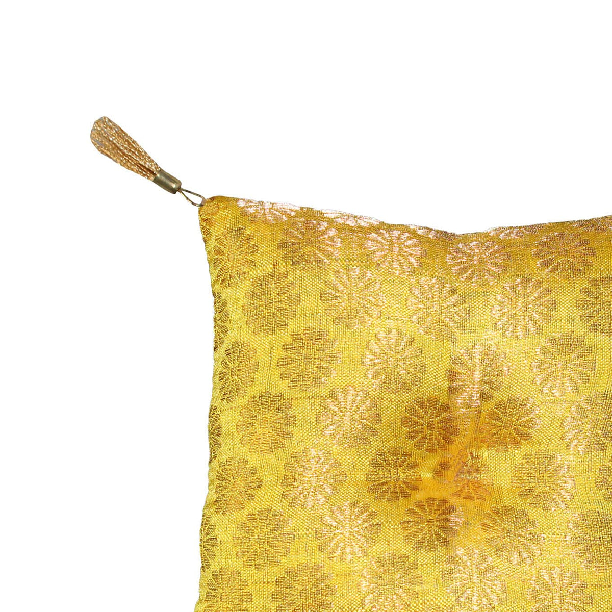 Cushion for Tibetan Singing Bowl Handmade Square Cushions Brocade Art Silk Home Decor Jewelry Display Pillow (5" x 5" Inch / Yellow)