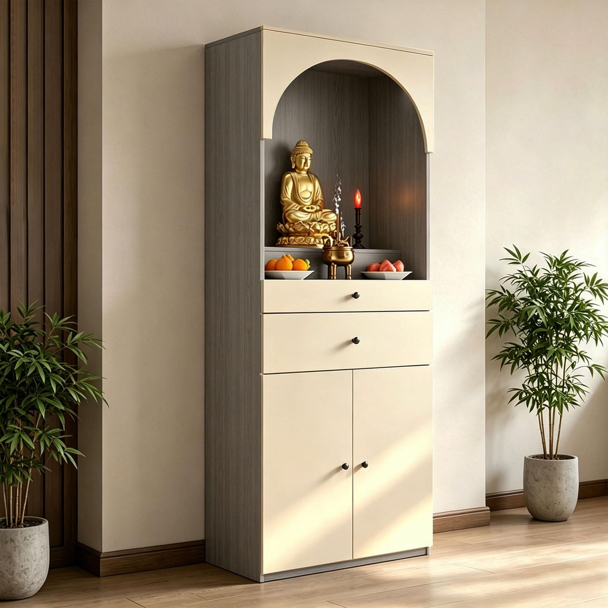 Altar Table Solid Wood (Beige+light Gray Wood Grain / 31.5×15.7×65.4in)