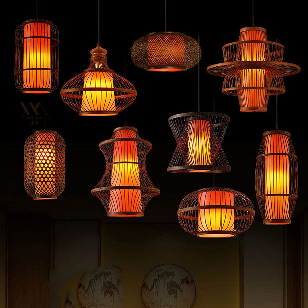 Red Tower Shape Chandelier Lamp Wooden Ceiling Pendant Light (50*45cm)