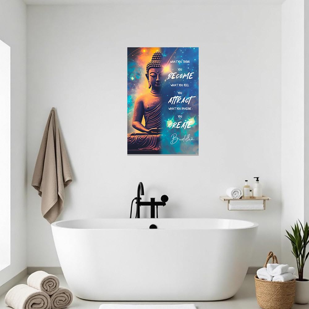 Buddhist Motivational Wall Art Buddha Quotes Canvas Pictures Zen Bathroom Painting Spa Artwork Prints for Yoga Room Office Decor Framed (Orange / 12" x 18")