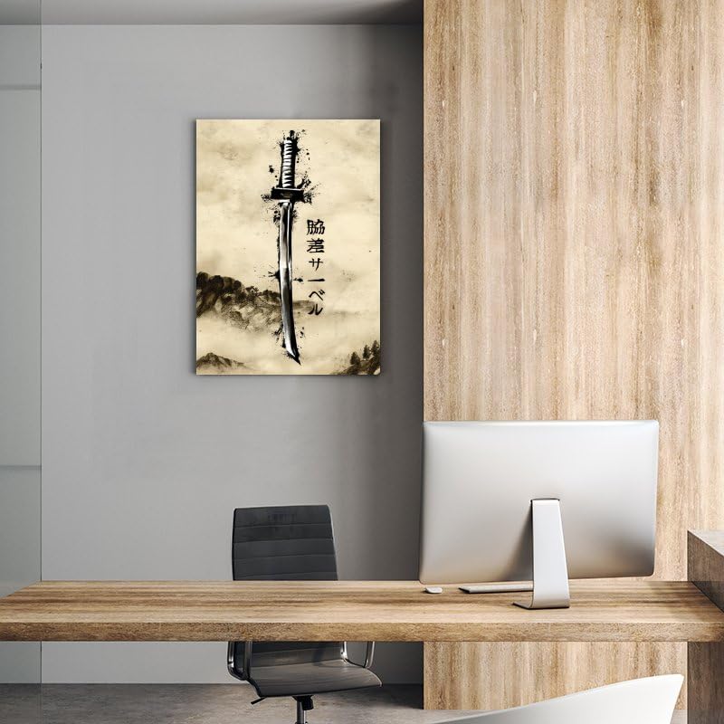 Japanese Culture Decor Wall Art Retro Samurai Armored Samurai Painting Anime Posters Canvas Pictures Office Vintage Asian Modern Living Room Bedroom Artwork Framed Ready to Hang 16"X24" (24"L x 16"W / Frame-1)