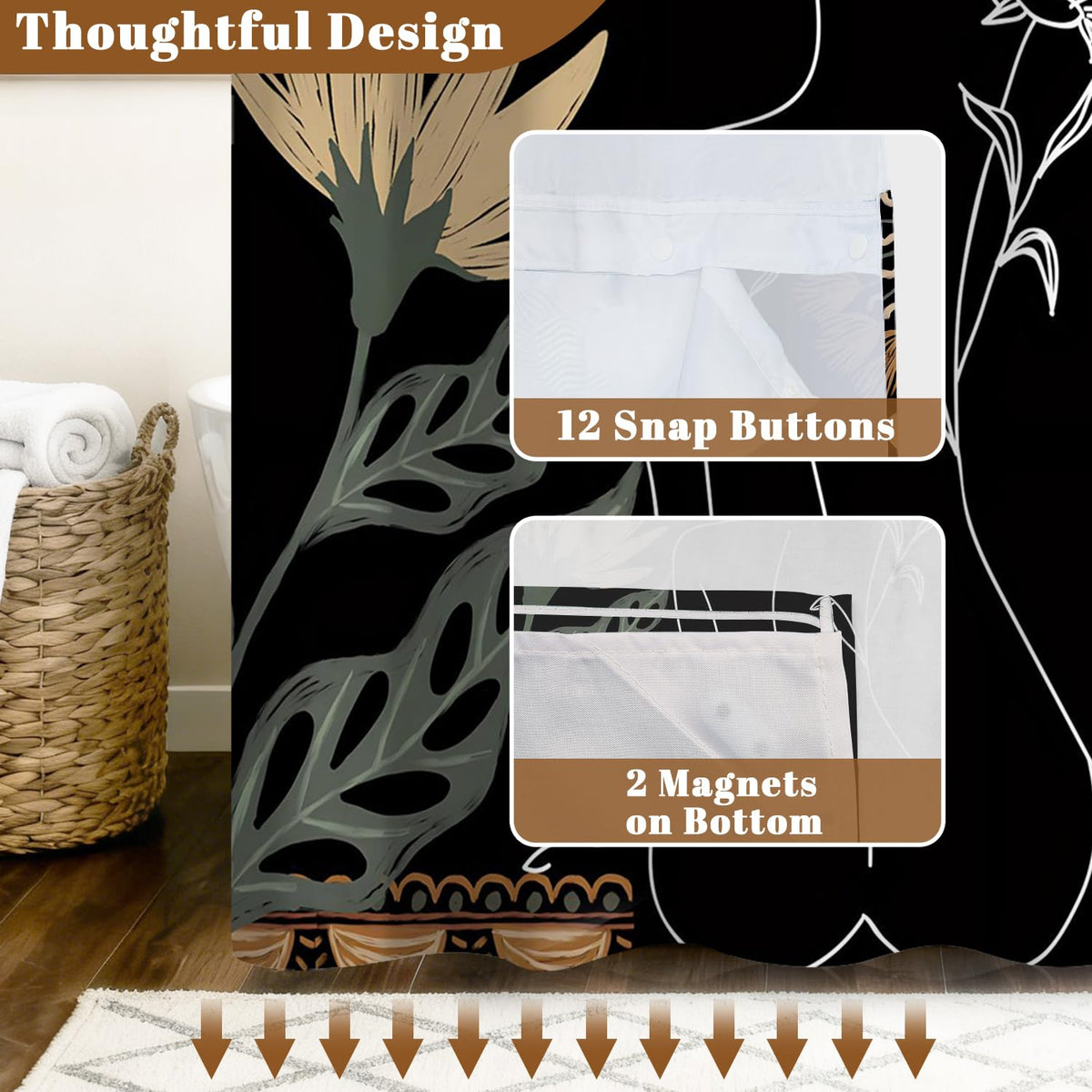 Abstract Boho Shower Curtain with Snap in Liner & Mesh Top Window (Abstract-3)