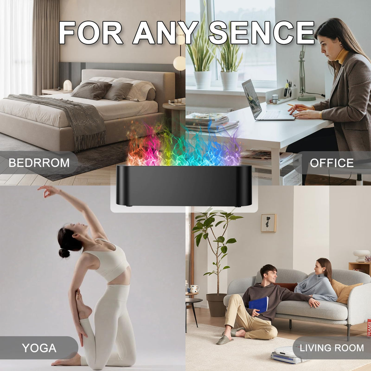 Colorful Flame Fire Diffuser Humidifier (Black Colored Light)
