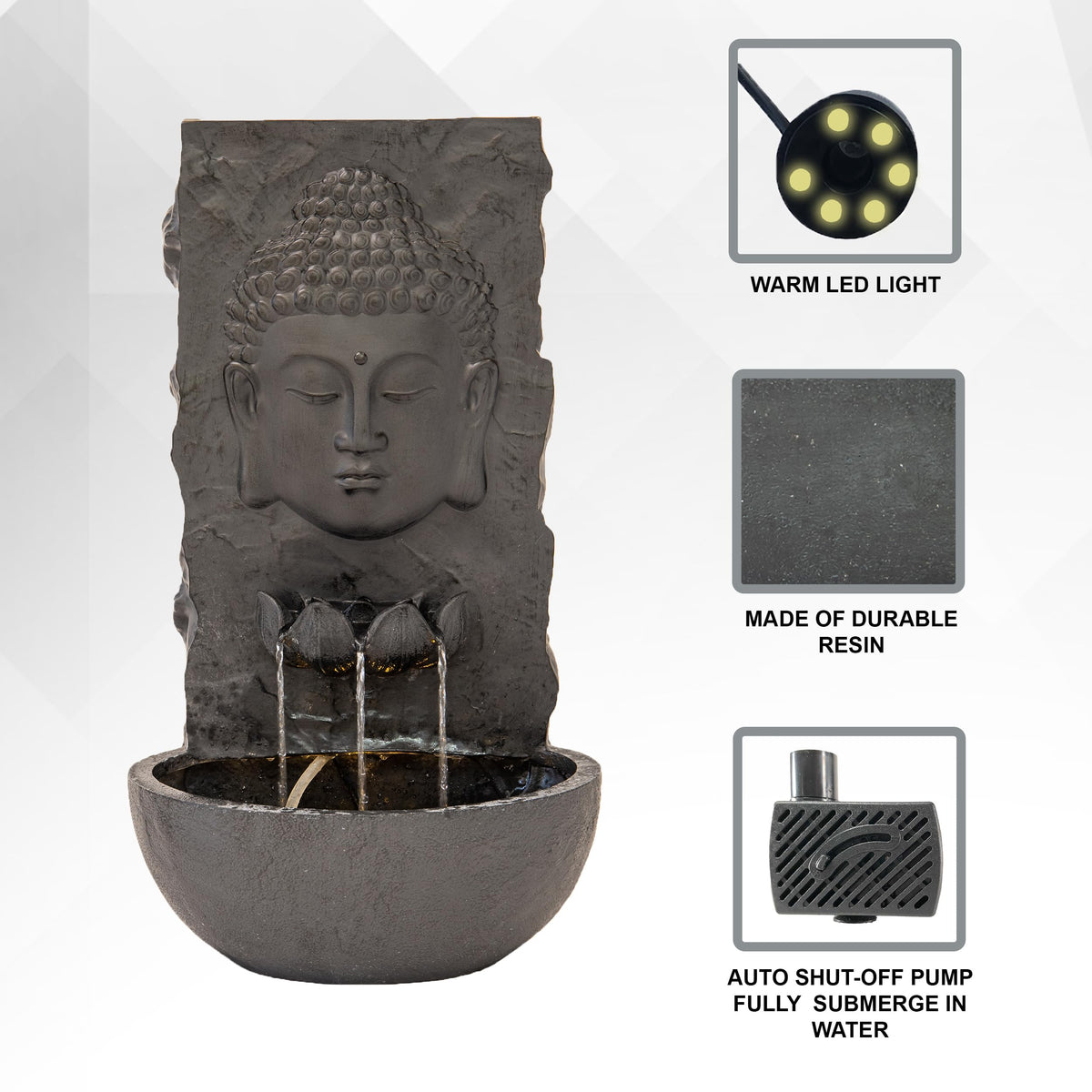 30" H Buddha Water Fountain (Black)