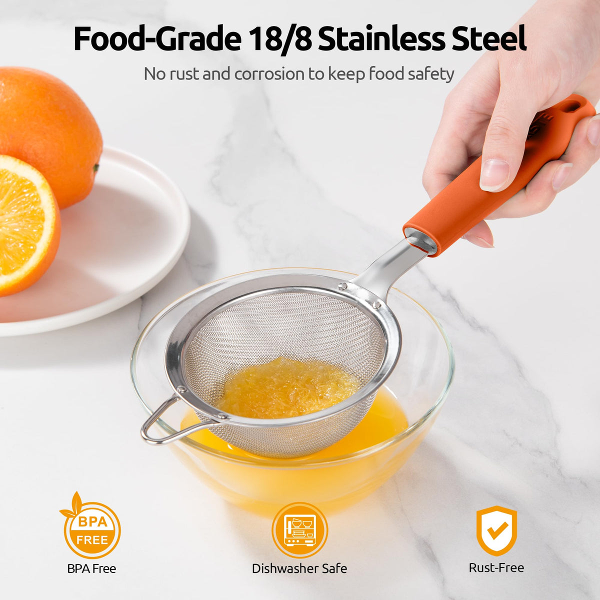 Fine Mesh Strainer (S-3.35in / (6) Orange)