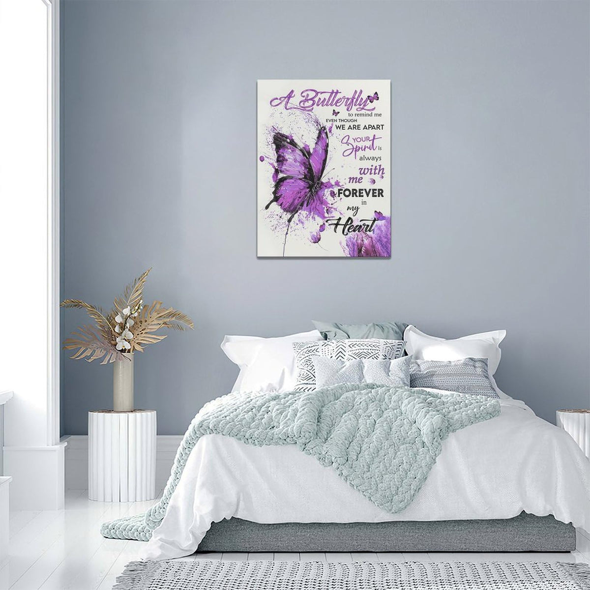 Purple Butterfly Canvas Wall Art Watercolor Butterfly Pictures Wall Decor Inspirational Quotes Prints Painting Framed Artwork Decoration For Bathroom Bedroom Living Room Office 12"x16" (16"L x 12"W / Watercolor Butterfly-Pu)