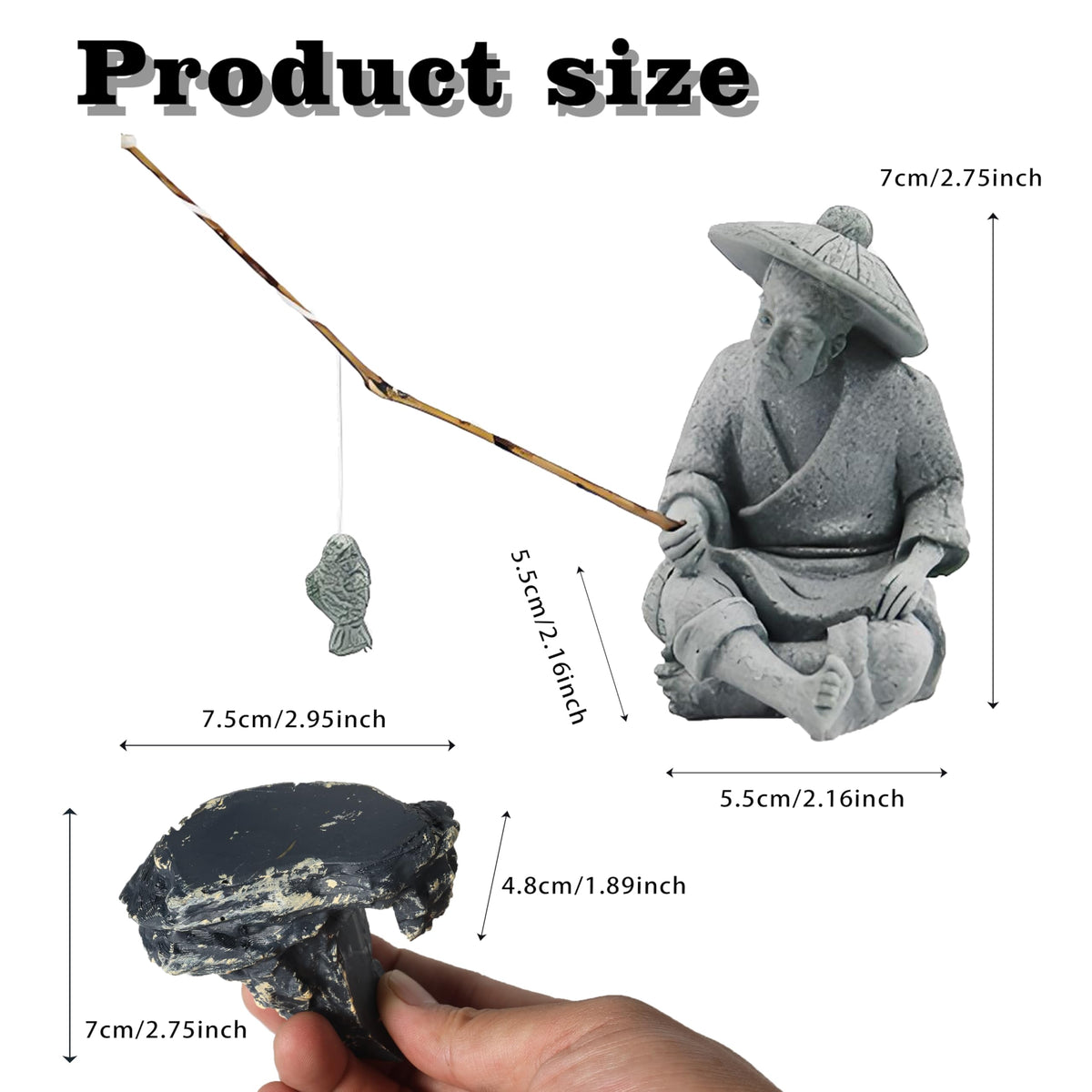 Zen Fisherman Statue with Rock (B Fisherman)