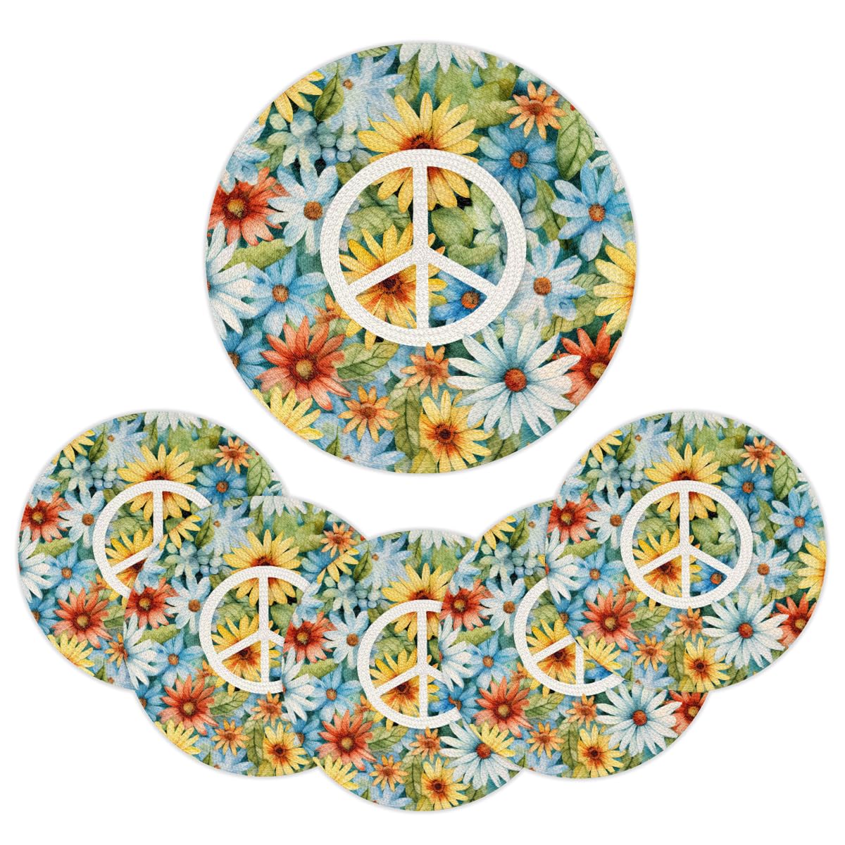Peace Flowers Placemats Round Placemats Set of 6 Festival Party (A 015 / 6 pieces)