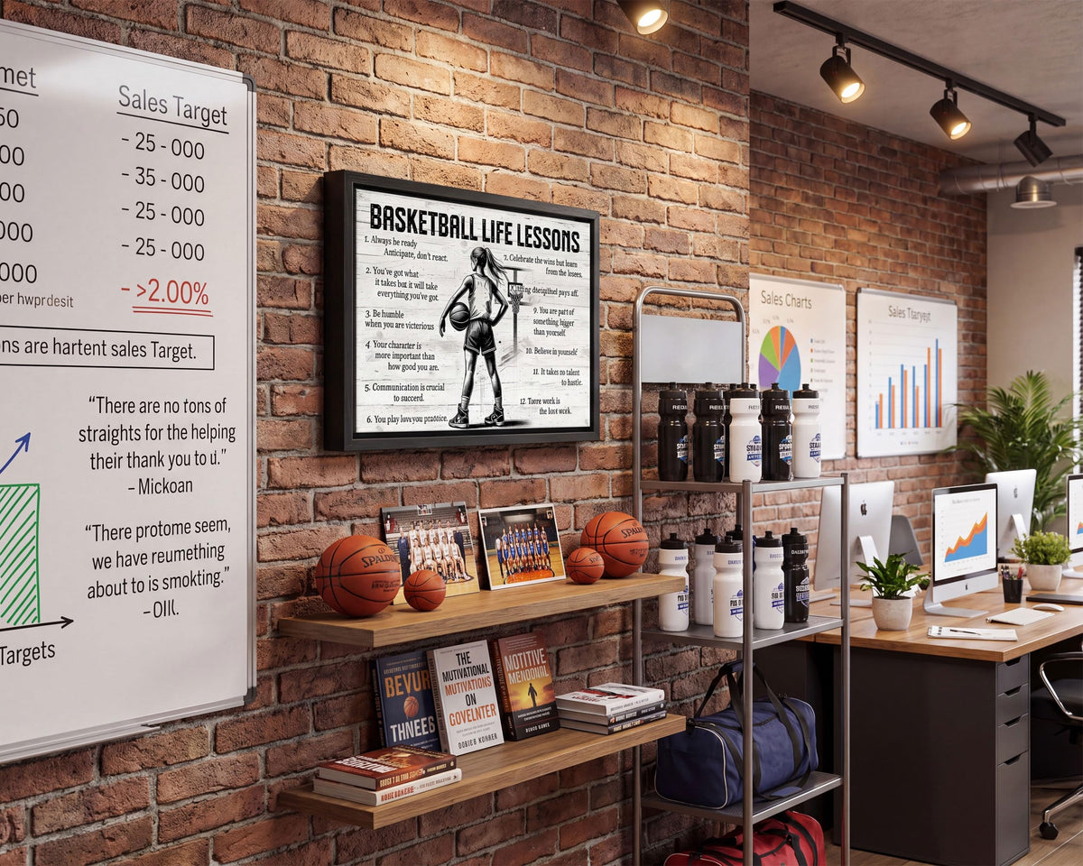 Black Framed Girl Basketball Life Lessons Canvas Wall Art 16x24in (Girl Basketball / 24"L x 16"W)