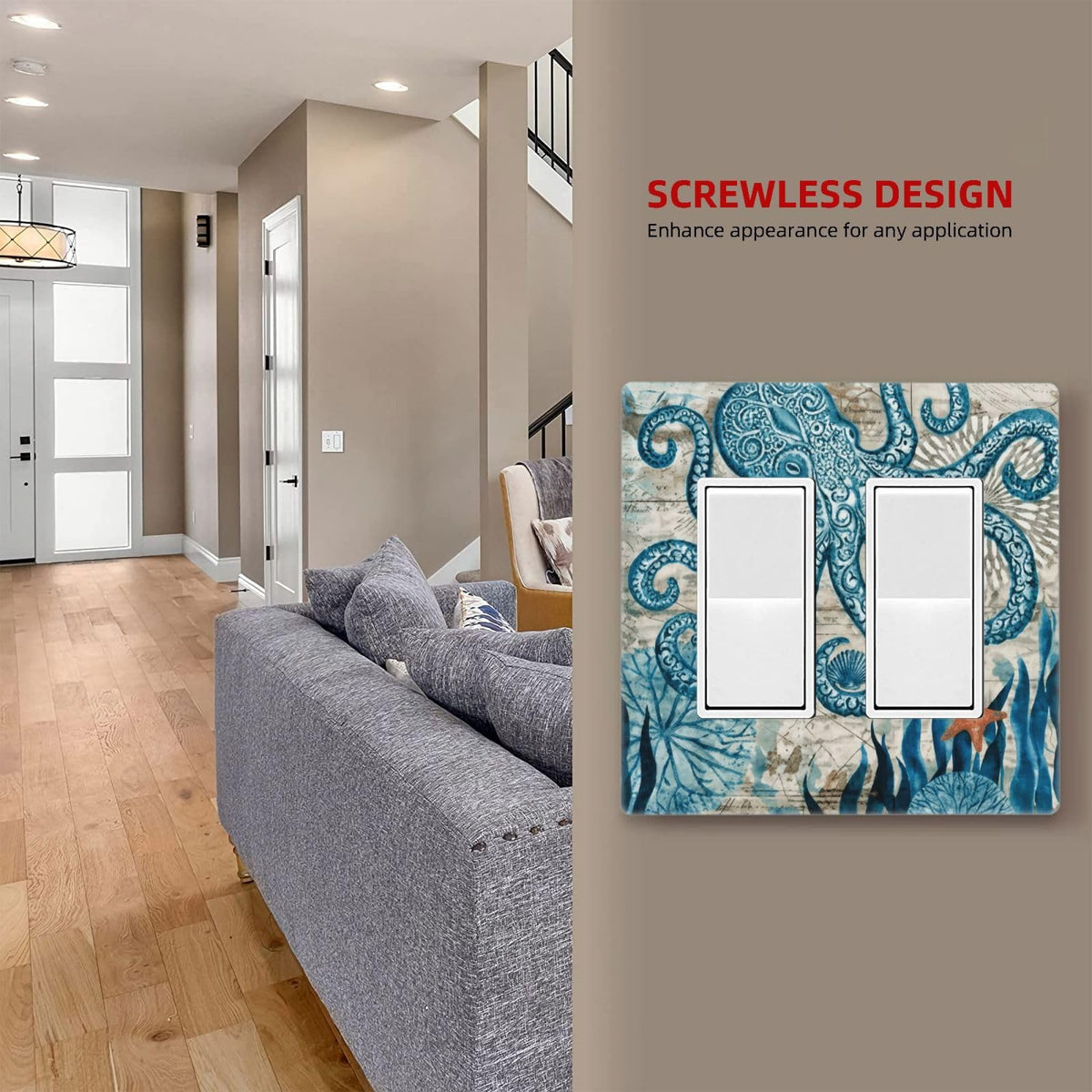 Nautical Ocean Starfish Octopus Decorative 2 Gang Double GFCI Decorator Rocker Light Switch Cover Outlet Wall Plate Electrical Faceplate Screwless (Nautical Ocean Starfish Octopus / 2 Gang Decorator Screwless)