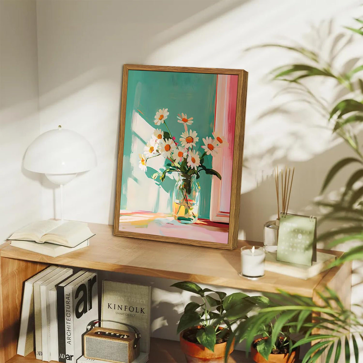 Framed Moody Floral Canvas Wall Art (Daisy / 24"L x 16"W)