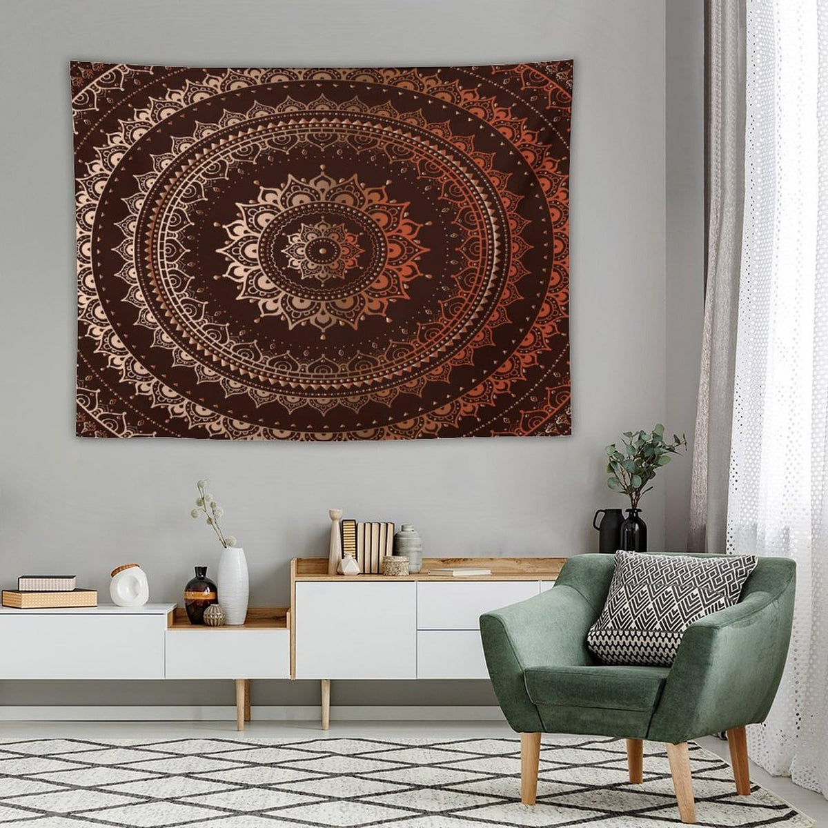 Mandala Tapestry Wall Hanging Enclosing Magic Circle Egyptian Folkloric Culture Pattern Tapestries Home Decor for Living Room Bedroom Farmhouse Apartment Dorm 60"x80" (60"L x 80"W / Mandala-43)