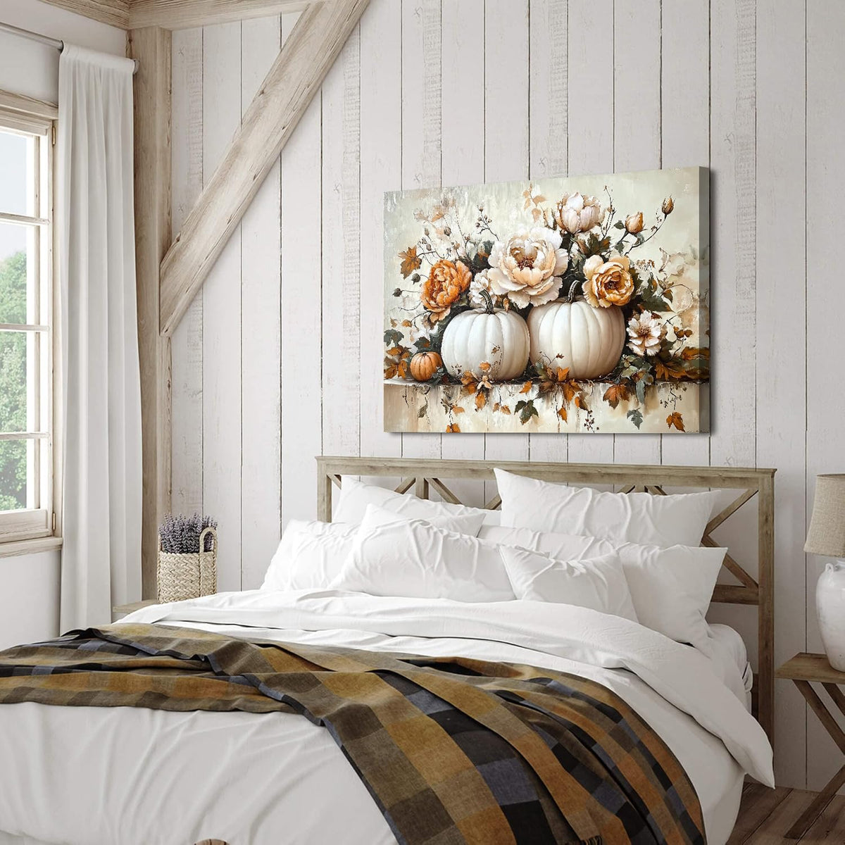 Vintage Fall Flowers Pumpkin Wall Art for Bedroom Rustic Watercolor Still Life Floral Picture Wall Decor Autumn Painting Prints Harvest Party Theme Poster Artwork Kitchen Hallway Decoration 24x36” (36"L x 24"W / Pumpkin3)