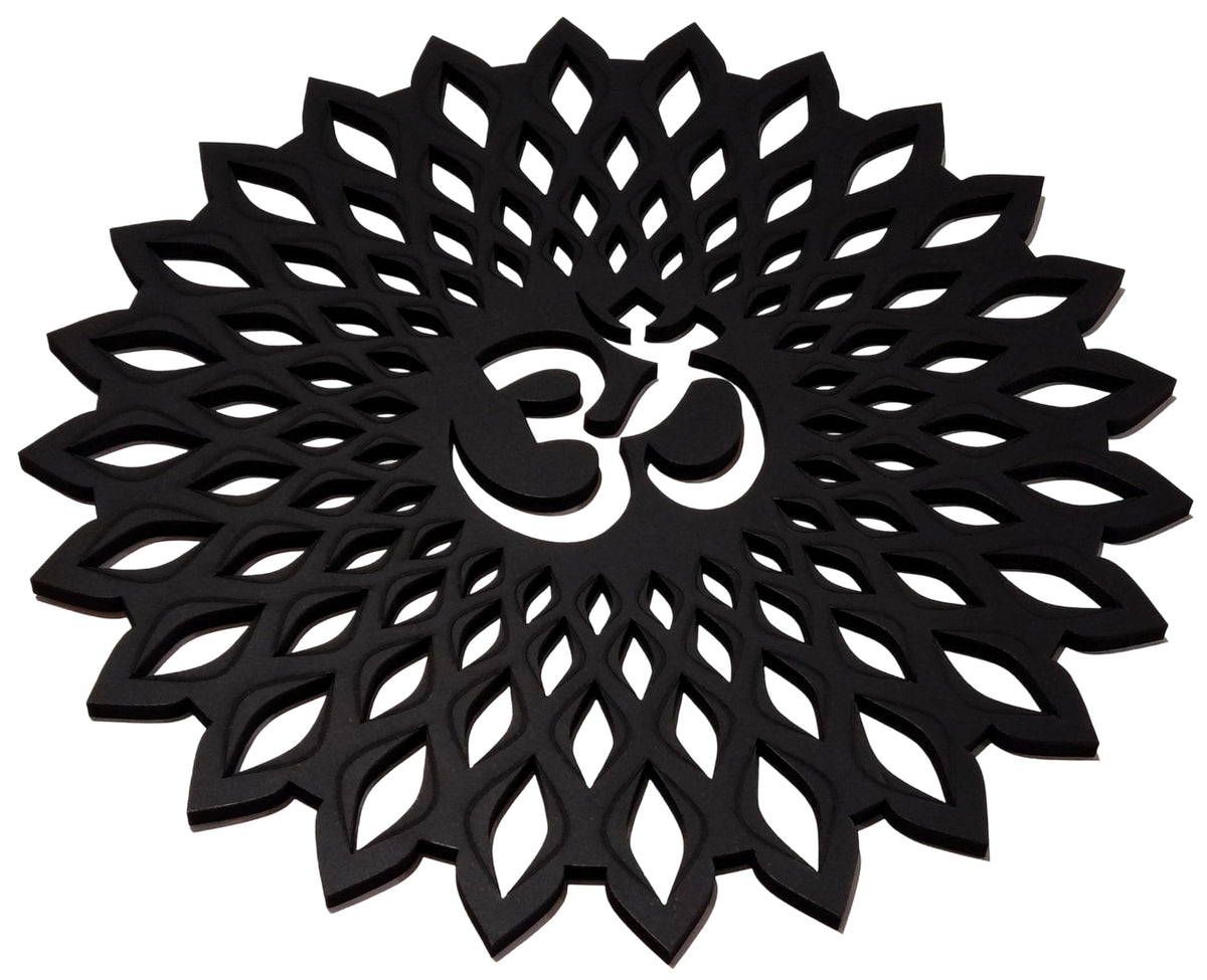 Black Om Round Decorative Wall Art Mdf Wooden Om Chakra For Temple (Marking OM-Black / 6"L x 6"W)
