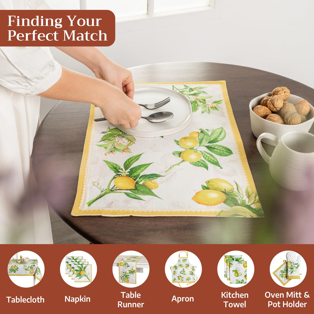 Placemats Set of 4 Reusable 100% Cotton (031 - Limoncello / 13" X 19" (Pack of 4))