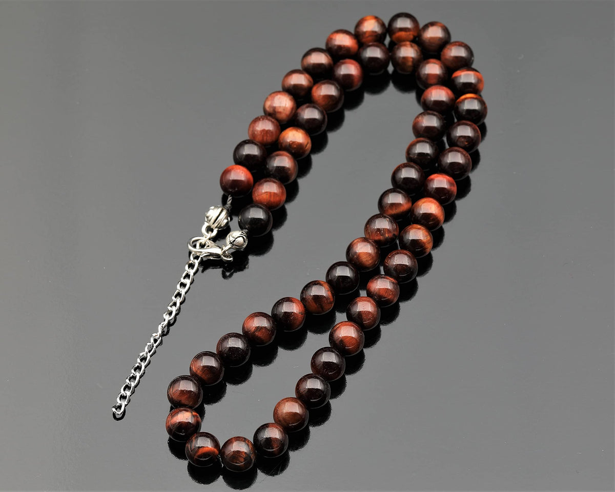 Natural Red Tiger Eye Beaded Choker Necklace (Red Tiger Eye / 18 Inches)