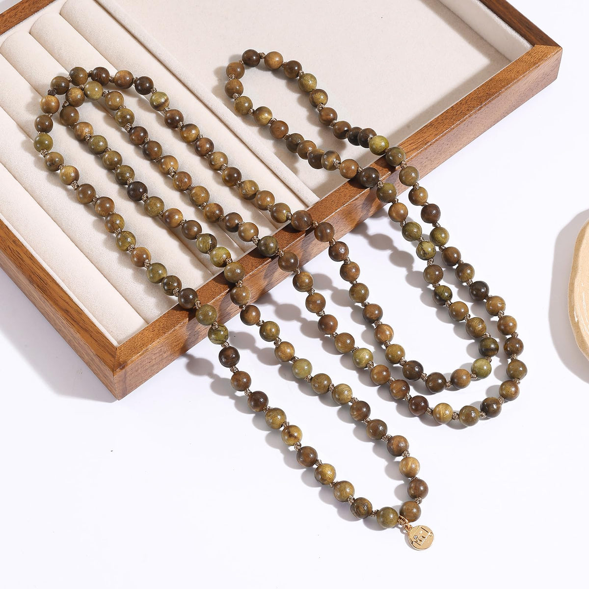 Fashion Natural Round Wood Beads 60'' Long Strand Art Deco Necklace for Women (Green LT)
