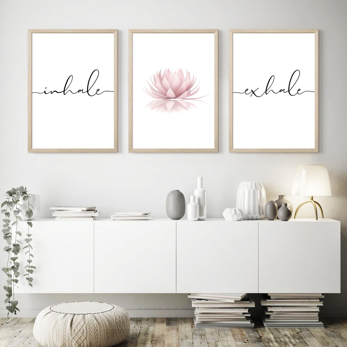 Inhale Exhale Wall Art Zen Canvas Decor Yoga Lotus Wall Art Calming Meditation Artwork Pink Yoga Poster Zen Pictures Painting for Living Room Bedroom 12x16 Inch Wood Framed Set of 3 (Framed / Yoga Wall Art / 16"L x 12"W)