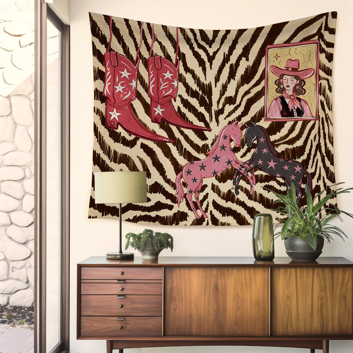 Western Cowgirl Tapestry Wall Decor 50x60 Inch (Colour-08)