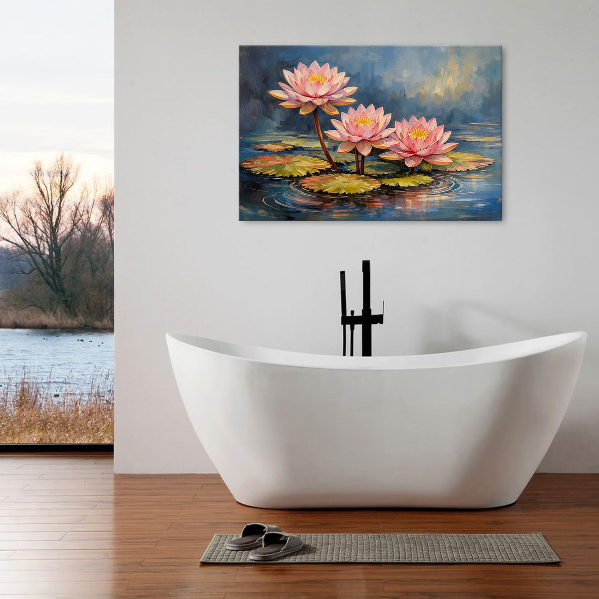 Extra Large Lotus Wall Art Zen Wall Decor Colorful Flower Pictures for Bathroom Spa Room Abstract Blossom Floral Canvas Paintings Meditation Posters Nature Serene Artwork Yoga Home Decorations 32x48” (48"L x 32"W / Lotus Scene)