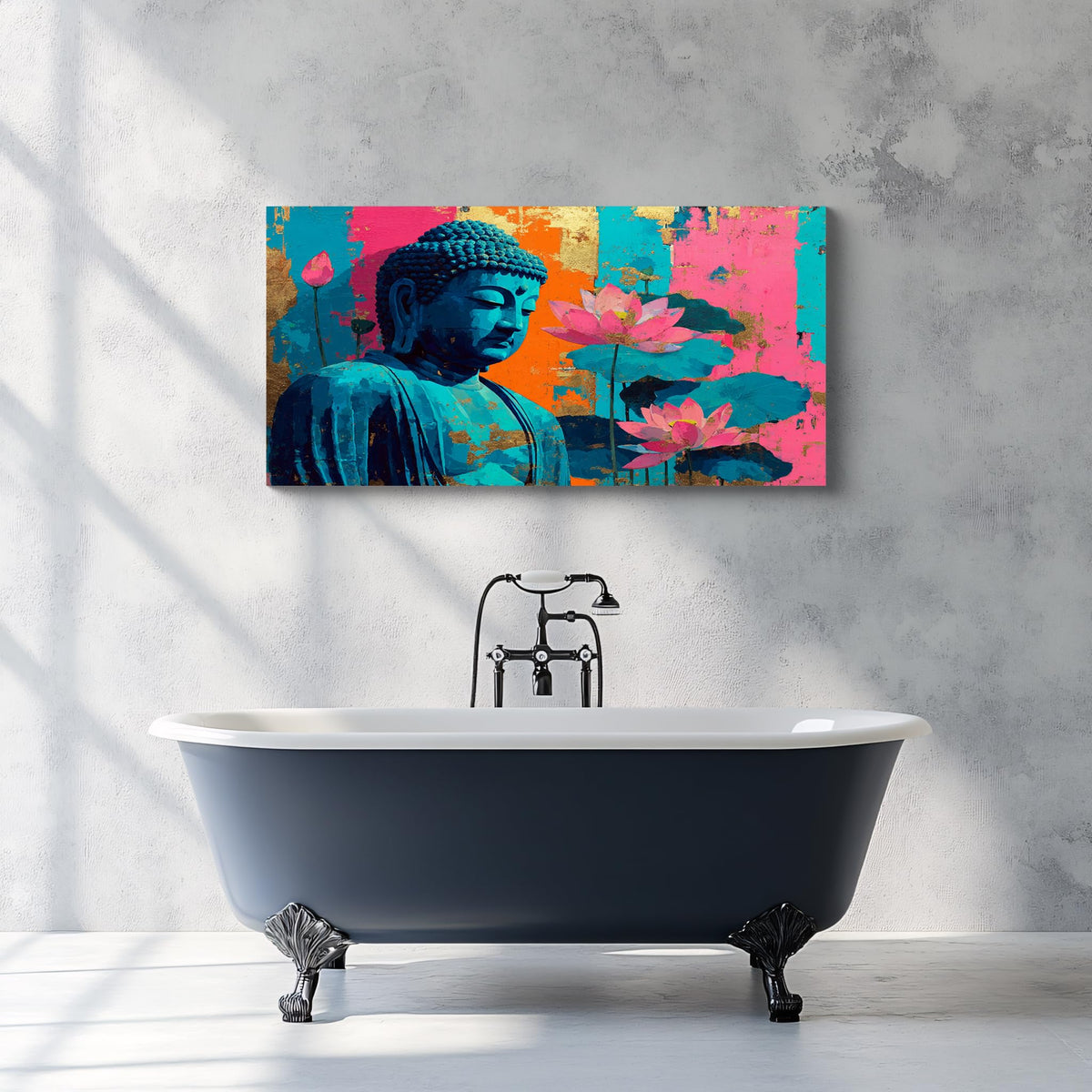 1Pcs Colorful Buddha Lotus Flower Wall Art Canvas Print with Gold Foil Vibrant Zen Meditation Decor Modern Asian Spiritual Artwork for Living Room Bedroom Yoga Studio (40"L x 20"W / 1PCS-Blue Buddha)