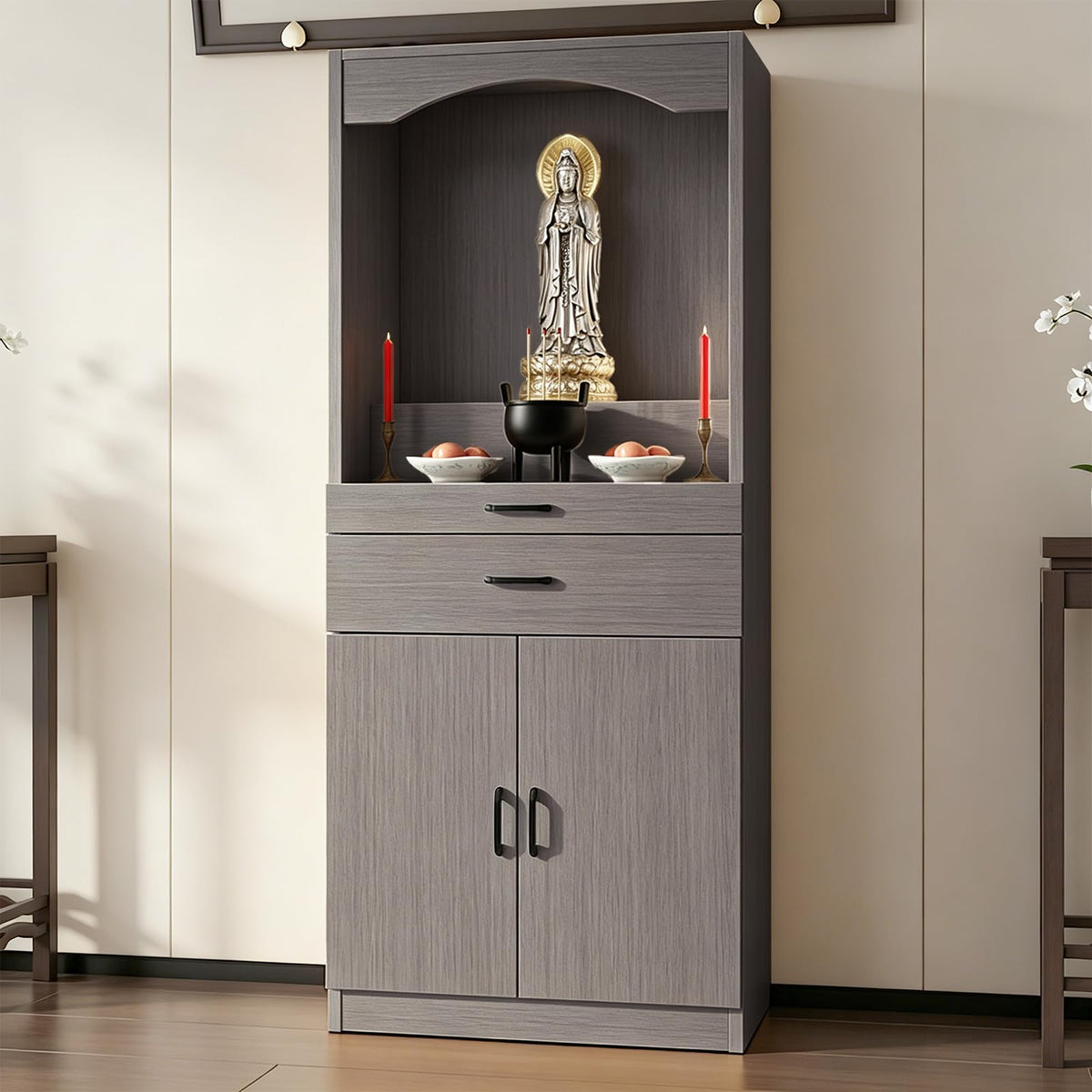 Solid Wood Altar Table (Dark Gray Wood Tone / 27.6" x 15.7" x 65.4")