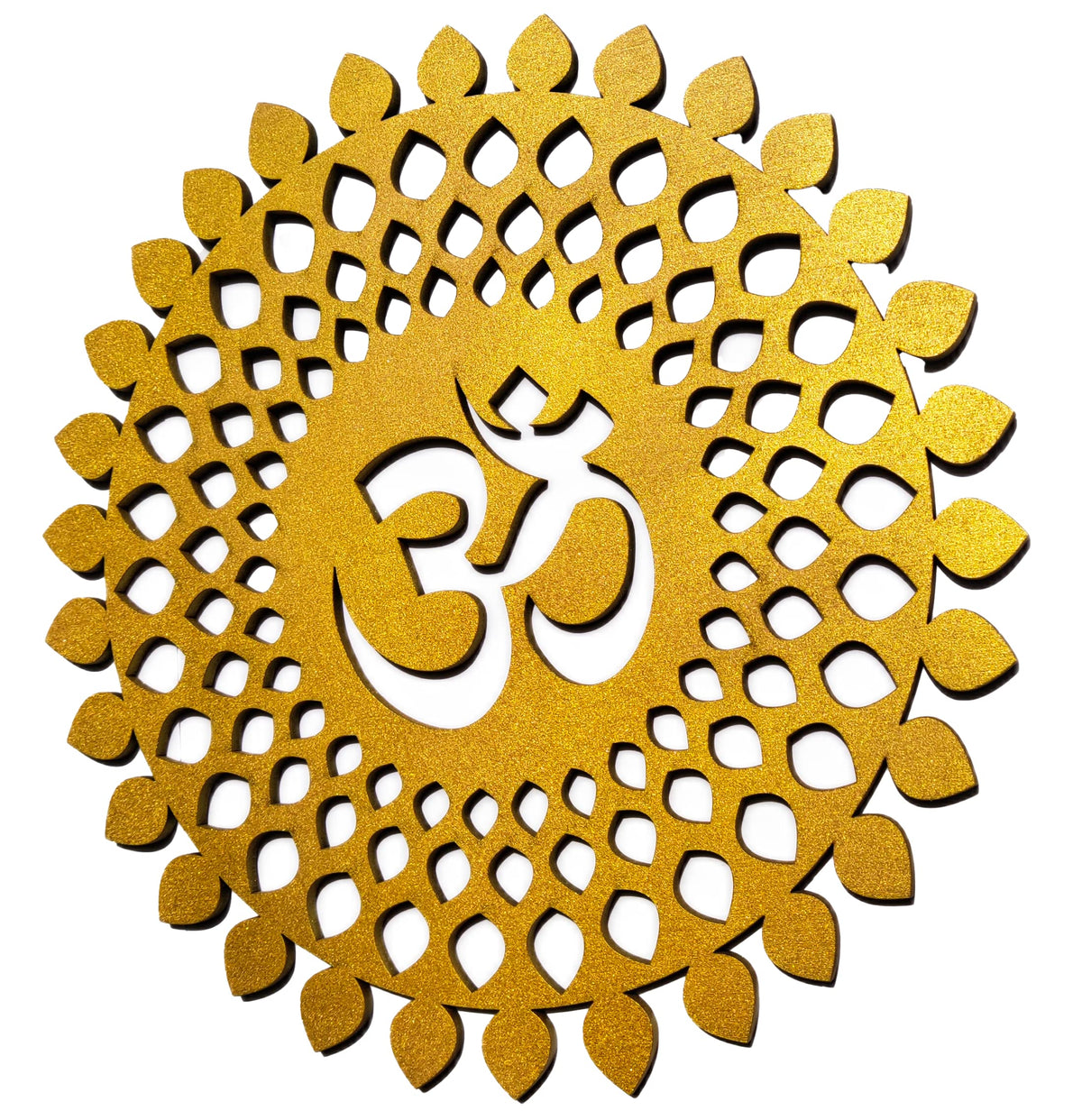 Golden Om Round Decorative Wall Art Mdf Wooden Om Chakra For Temple (MANDALA OM-Gold / 6"L x 6"W)