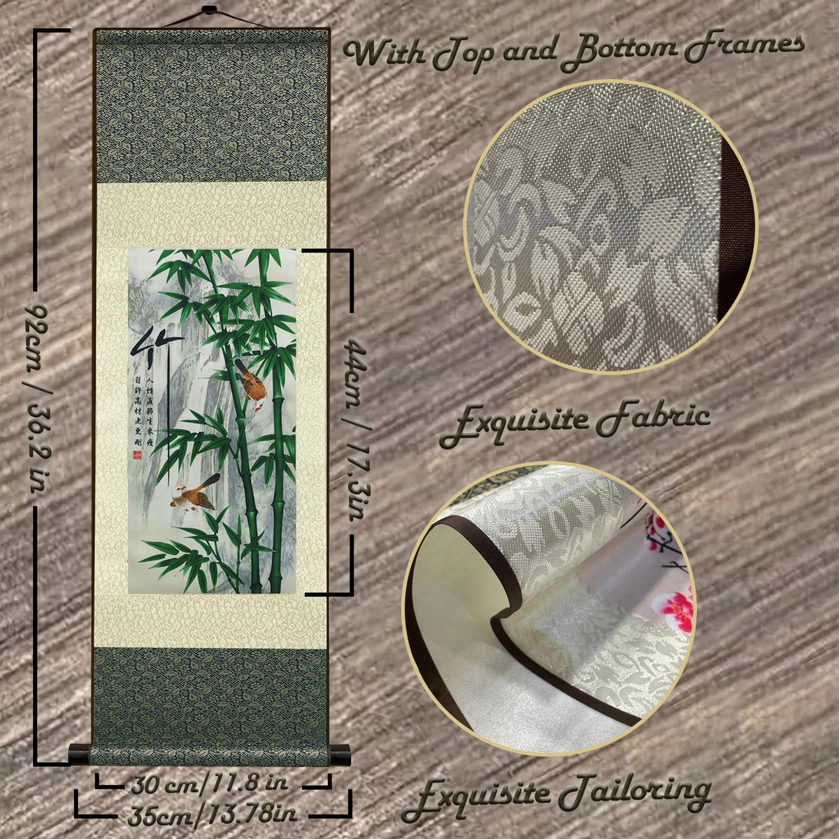 Bedroom Wall Art for Bamboo Wall Silk Scroll Art Traditional Chinese Four Gentlemen Zen Decor for Home Living Room Bedroom Lounge Office Hotel Lobby 36x12 Inch Premium Silk (HJ-N003)