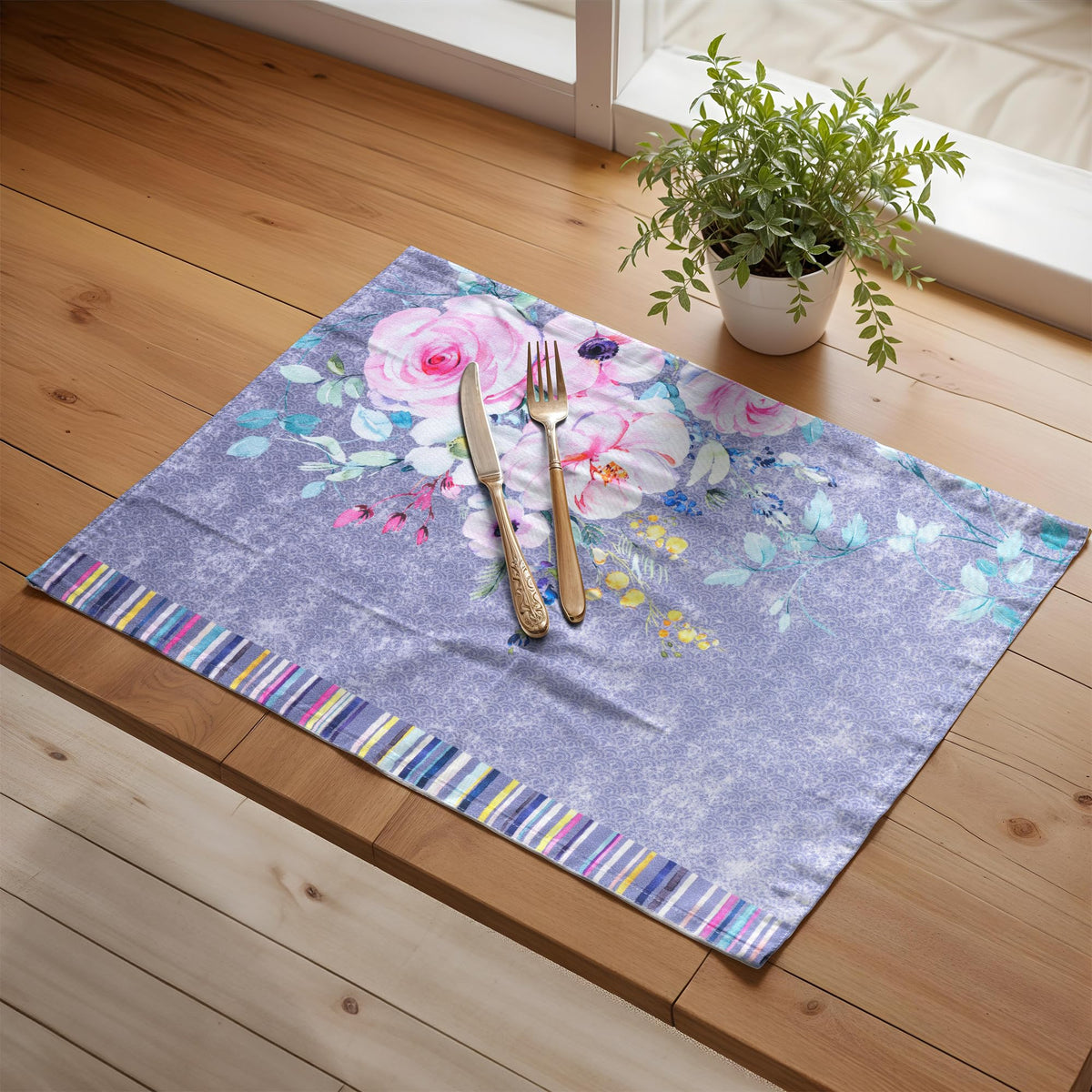Placemats Set of 4 Reusable 100% Cotton (127 - Sweet Rose Lavender - Lush / 13" X 19" (Pack of 4))