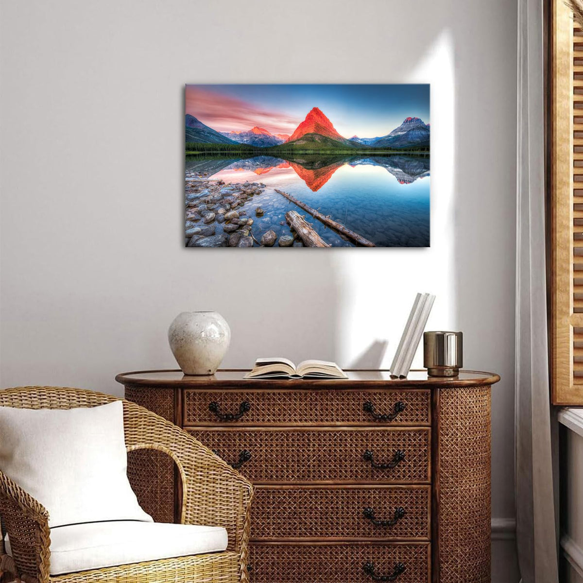 Glacier Mountain Wall Art Sunset Lake Reflection Landscape Canvas Wall Decor National Park Scenery Posters Prints Painting Modern Nature Photo Artwork for Living Room Bedroom Home Decorations 16x24 (24"L x 16"W / GlacierMountain)