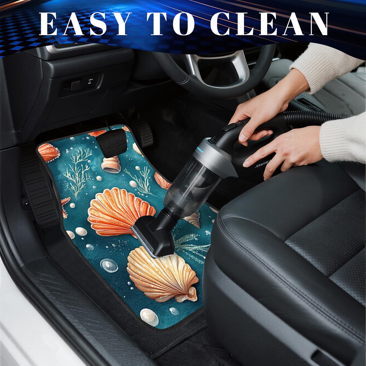 Seashell Car Floor Mats Set of 4 Pearl Watercolor Colorful Starfish Carpet Front Rear Carpets Mat Non (26.8"L x 17.3"W x 0.4"Th / Seashell)