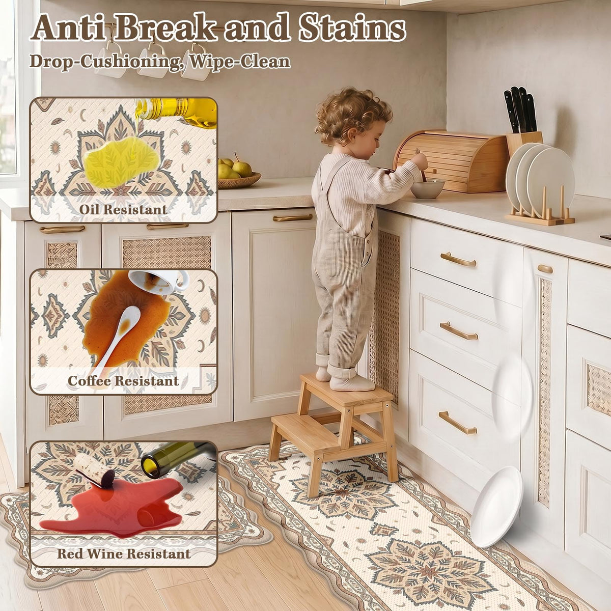 Anti Fatigue Kitchen Mats Set of 2 (Boho Mandala / 17.3''x29.9''+17.3''x47'')