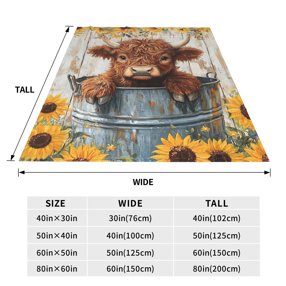 Highland Cow Fleece Blanket Farmhouse Sunflower Gifts Room Decor 40"x50" (Highland Cow / 40"X50")