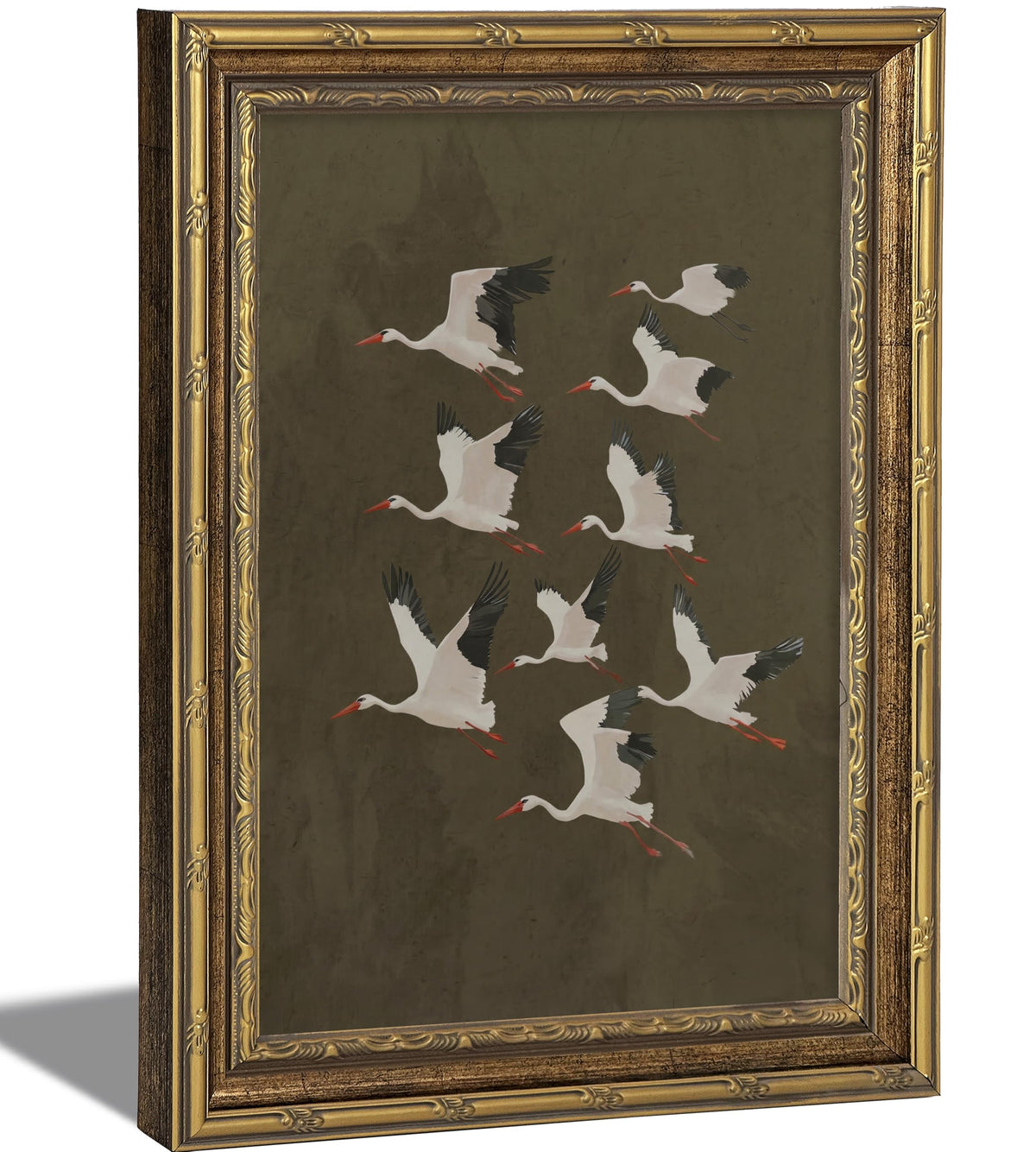 Vintage Gold Framed Flying Cranes Wall Art (crane / 16"L x 12"W)