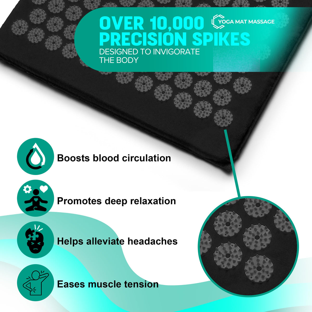 Sivan Acupressure Mat & Pillow Set for Back & Neck (Black/Black / Large)