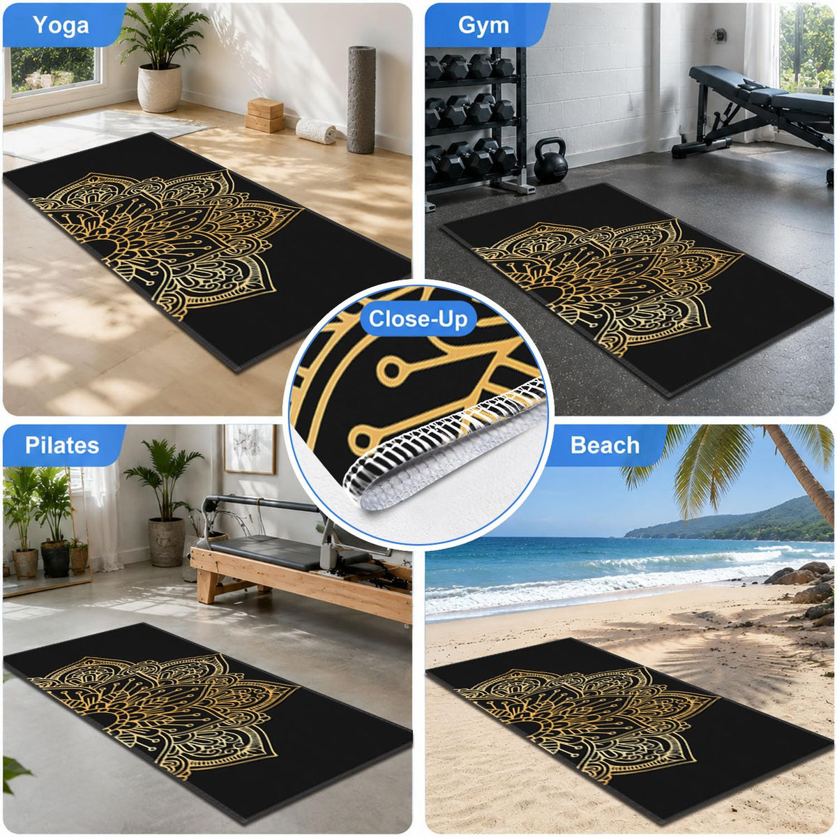Yoga Mat Towel (Gold Flower-01 / Large)
