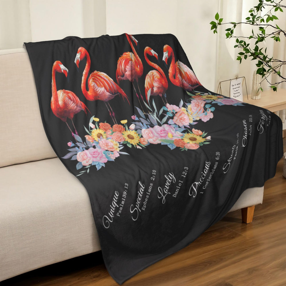 Flamingo Fleece Blanket Religious Christian Gifts Room Decor 60"x80" (Five Flamingos / 60"X80")