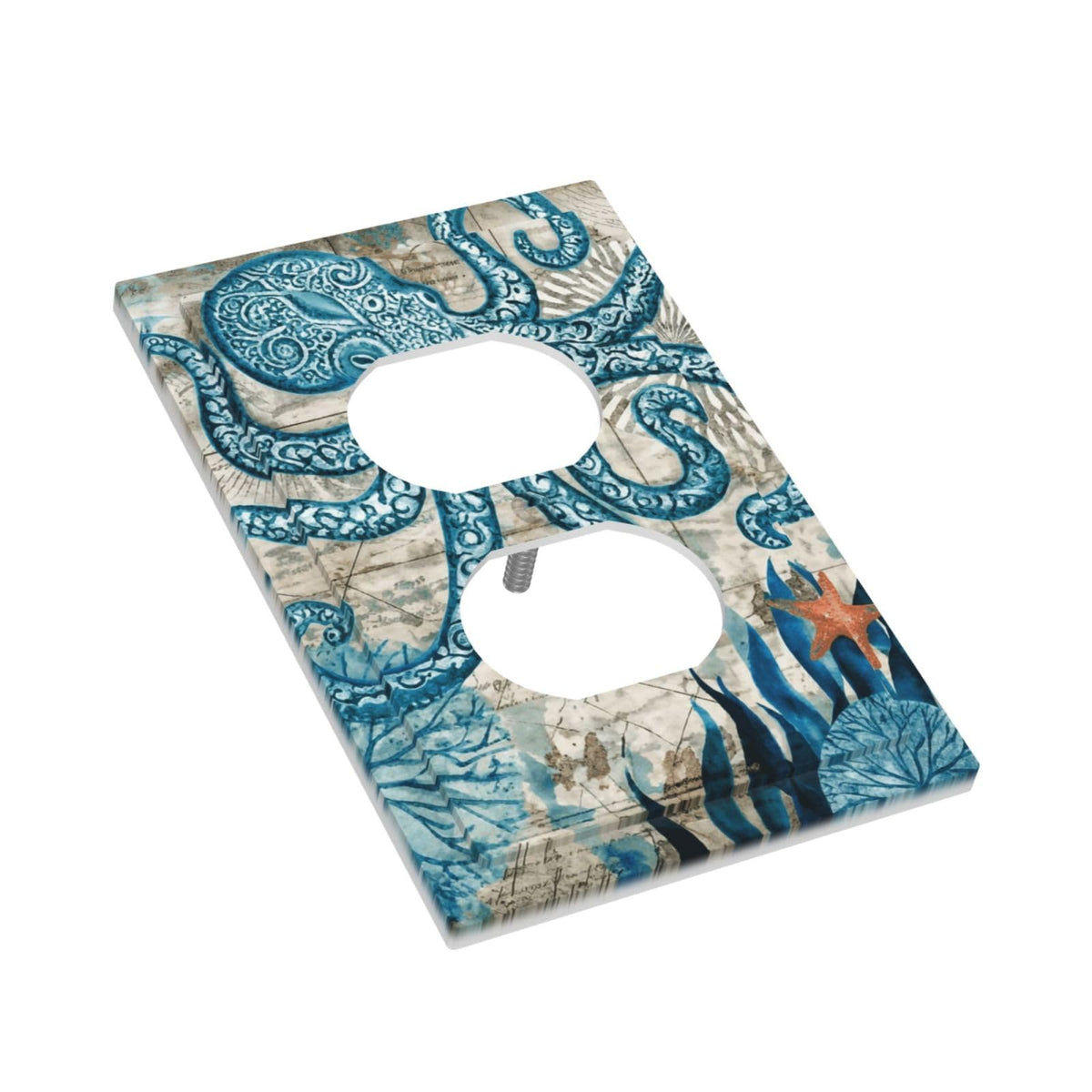 Nautical Ocean Starfish Octopus Decorative 1 Gang Receptacle Outlet Cover Electrical Duplex Wall Plate Single Duplex Wall Plate Light Switch Cover (Nautical Ocean Starfish Octopus / 1-Gang Duplex Mid)
