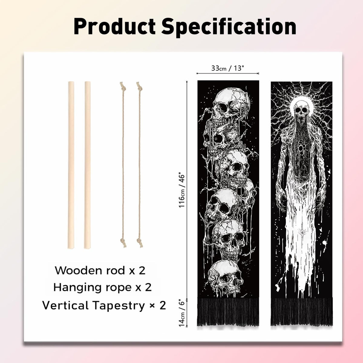 2 Pack Skeleton Vertical Tapestry (black,white)