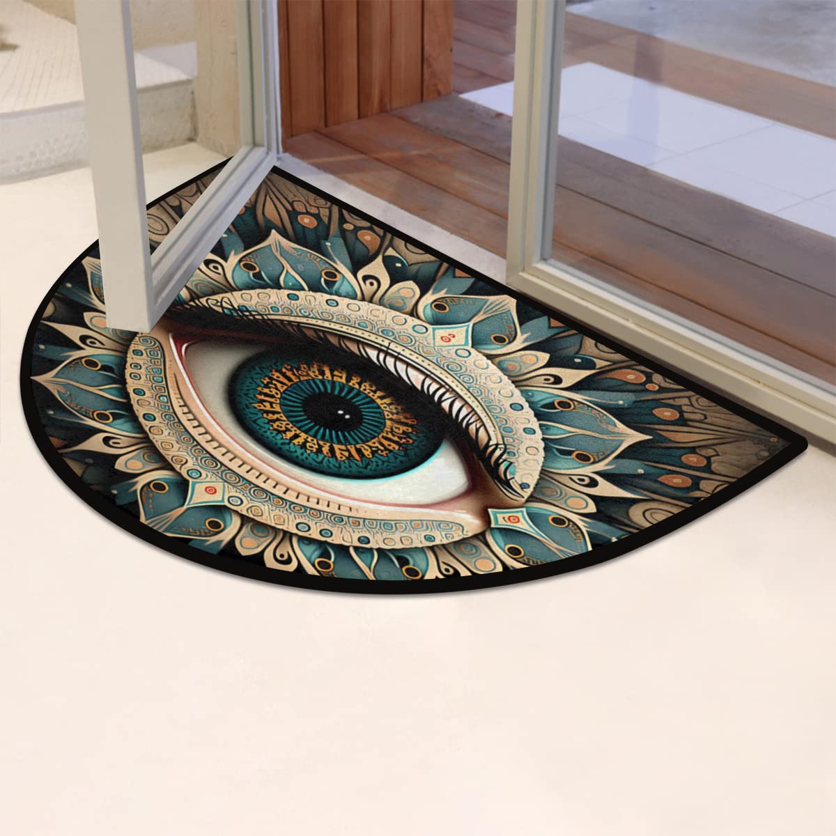 Evil Eye Half Round Doormat Boho Eye Semi Circle Area Rug Non Slip Indoor Outdoor Entrance Half Moon Rug Absorbent Durable Washable Front Floor Mat for Kitchen Bedroom Patio Fireplace Eye Pad (B01:evil Eye Boho 2)