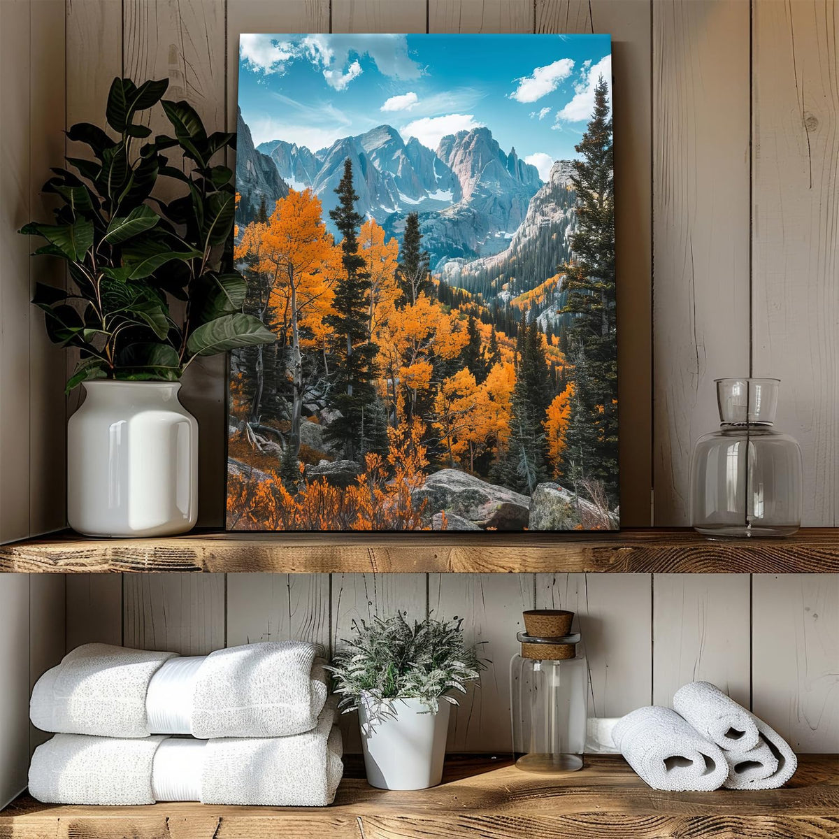 Mountain Wall Art for Living Room Autumn Forest Wall Art Nature Trees Pictures Wall Decor National Park Posters Orange Foggy Mountains Painting Woodland Artwork for Office Home Decorations 12x16" (16"L x 12"W / Fall Forest)