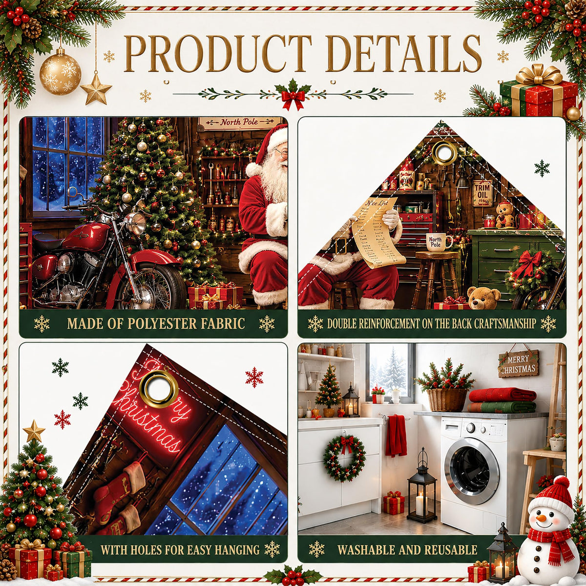 Christmas Garage Door Cover Banner Nostalgic Santa's Garage Backdrop (Santa Claus-2)