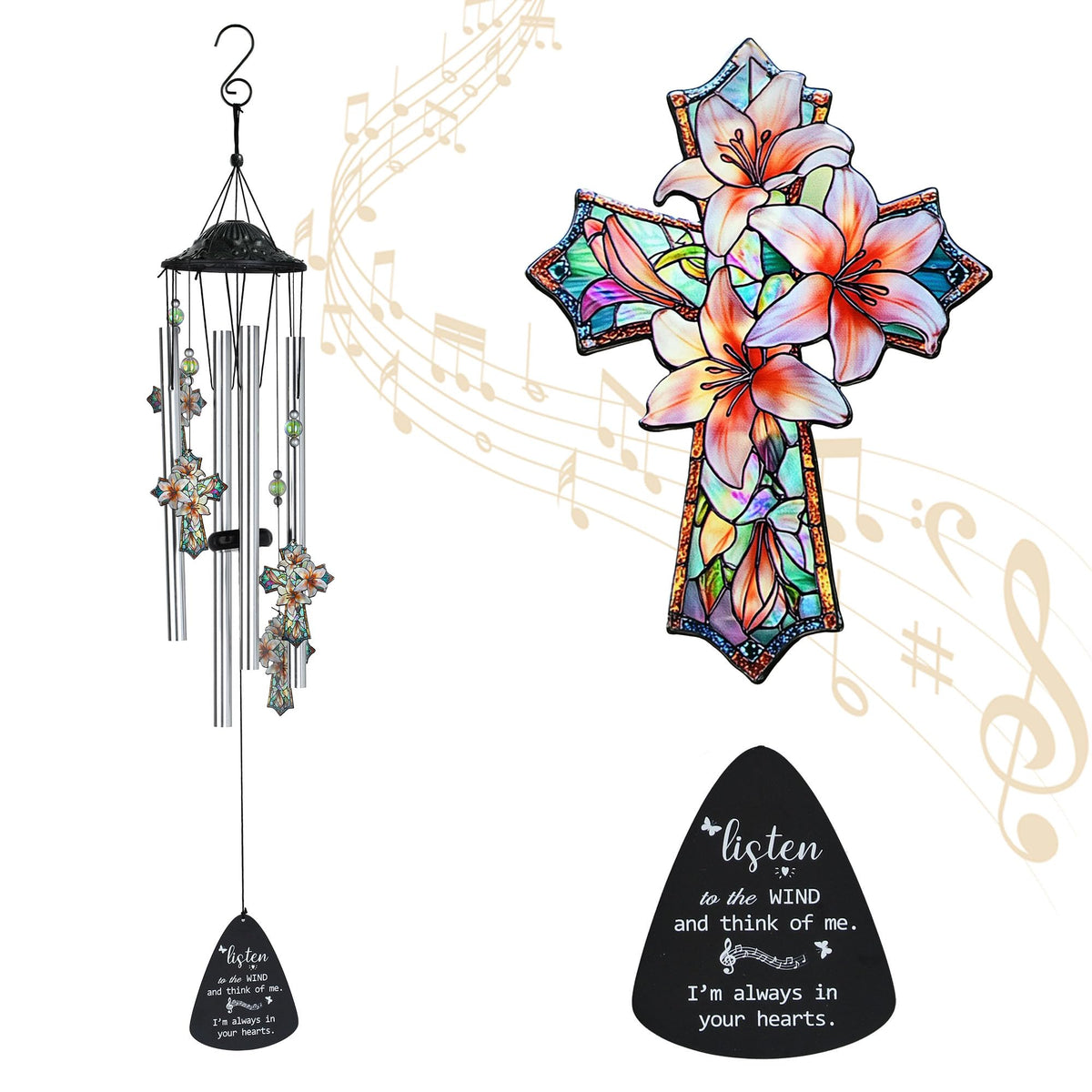 Cross Memorial Wind Chime (Faith Series – Cross – 34 Inch)