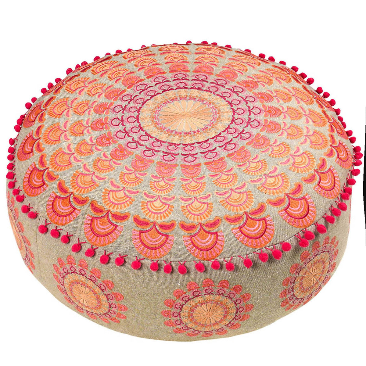 Large Boho Pouf Cushion Cover Pink Round Floor Pillow Luxury Kids Room Décor Cotton Pouf Ottoman Cushion for Meditation Yoga (Pouf Cover / Pink Peacock)