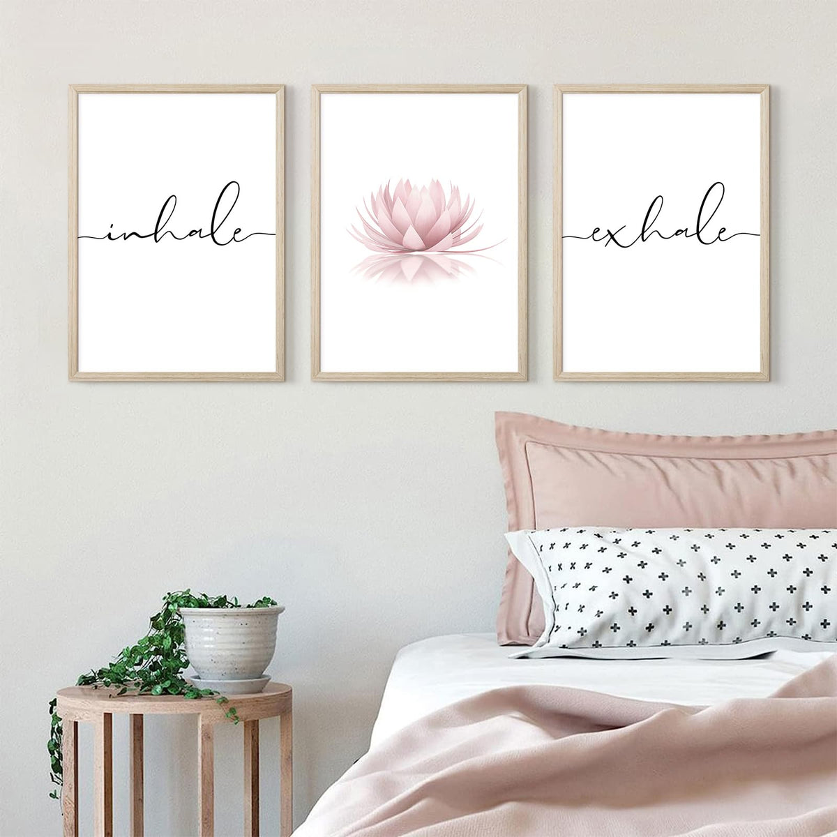 Inhale Exhale Wall Art Zen Canvas Decor Yoga Lotus Wall Art Calming Meditation Artwork Pink Yoga Poster Zen Pictures Painting for Living Room Bedroom 16x24 Inch Wood Framed Set of 3 (Framed / Yoga Wall Art / 24"L x 16"W)